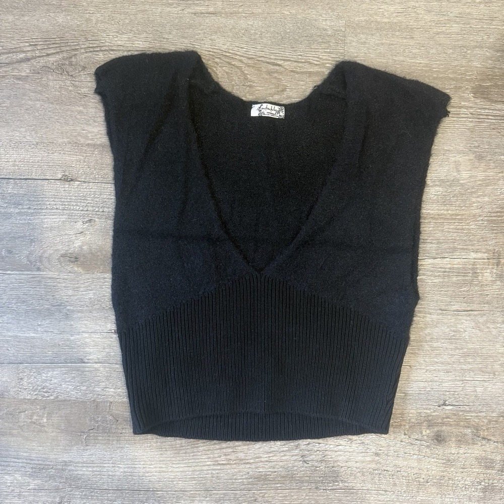 Intimately Free People Black Knit V-Neck Cap Sleeve Crop Top